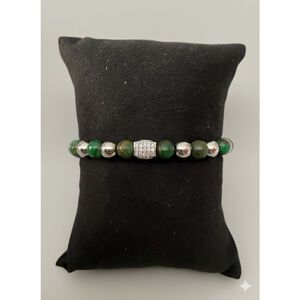 Rustic Cuff Green and Silver Beaded Bracelet 2227